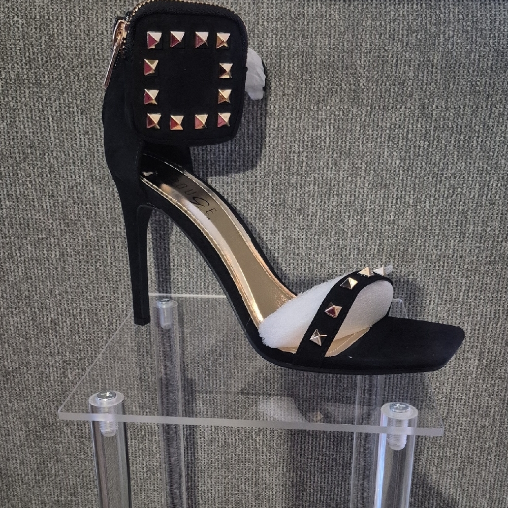 Studded Black High Heel Sandals